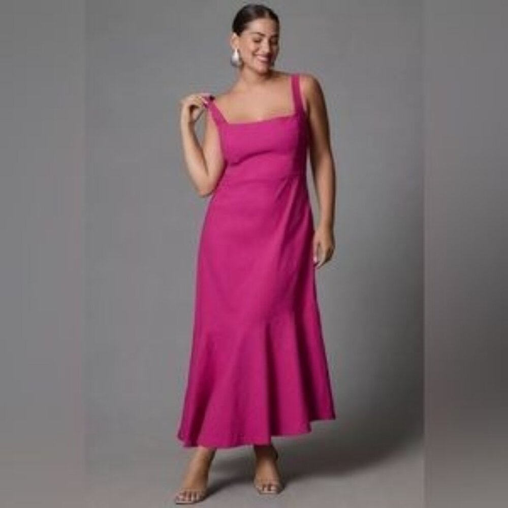 NWT Anthropologie Square-Neck Asymmetrical Ruffle-Hem Dress Petite L